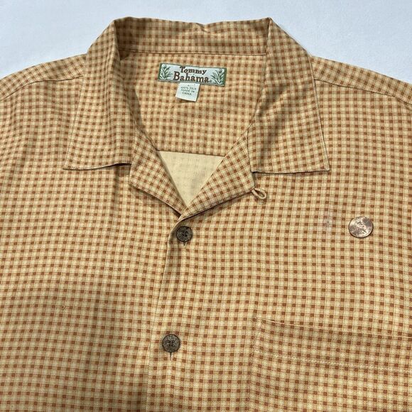 Vintage Tommy Bahama Men Orange Hawaiian Short Sleeve 100% Silk Shirt Large Flaw - Picture 5 of 7
